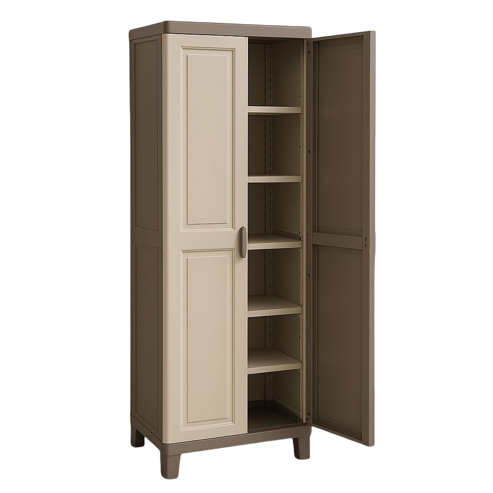 Armoire de rangement 5 niveaux en polypropylène beige/marron