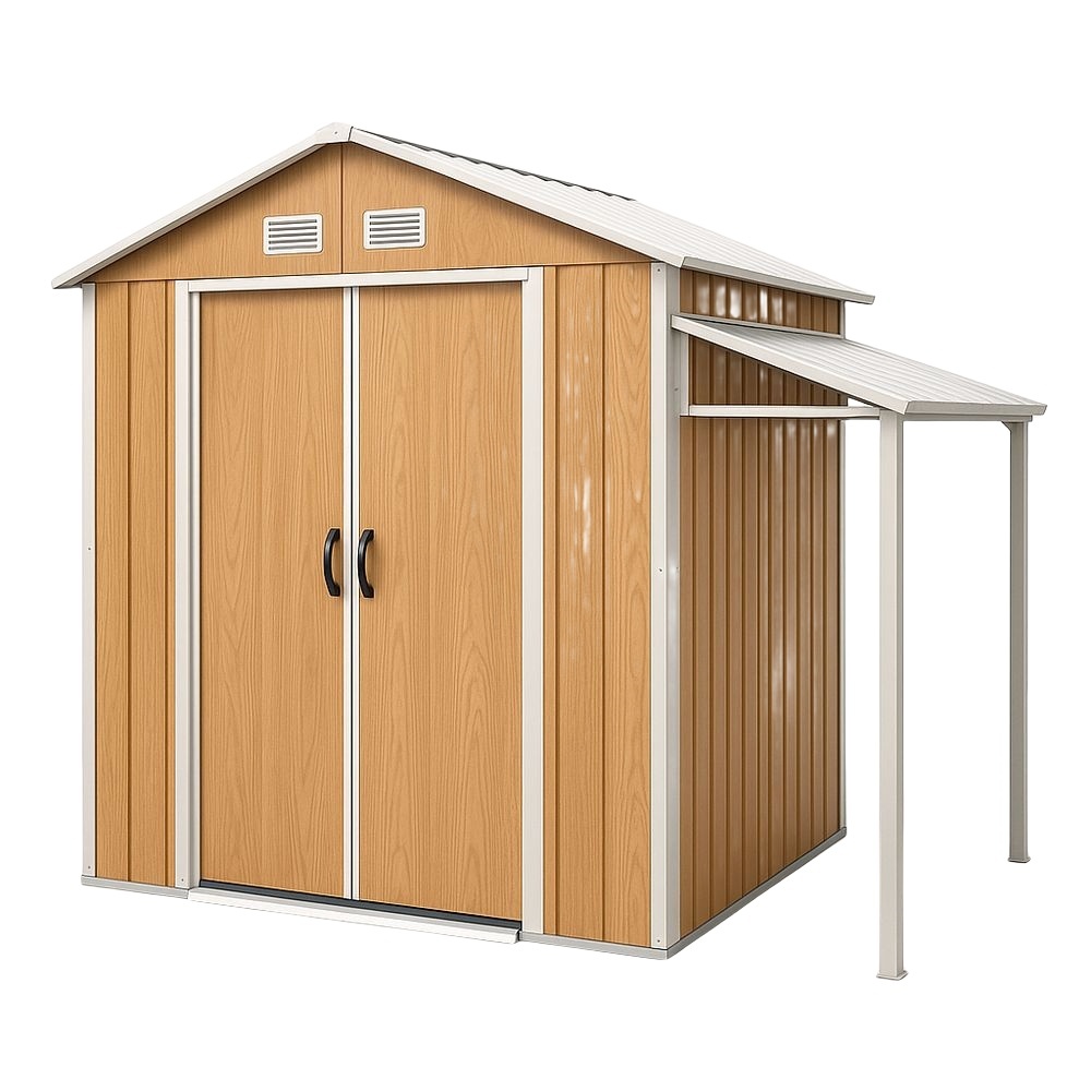 Abri de Jardin Métallique 213x191x208 cm Acier Imitation Bois Double Porte