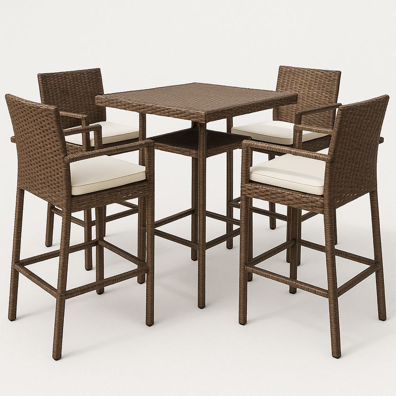 Ensemble de Bar Extérieur Résine Tressée Marron Table Carrée 70x70 cm 4 Tabourets