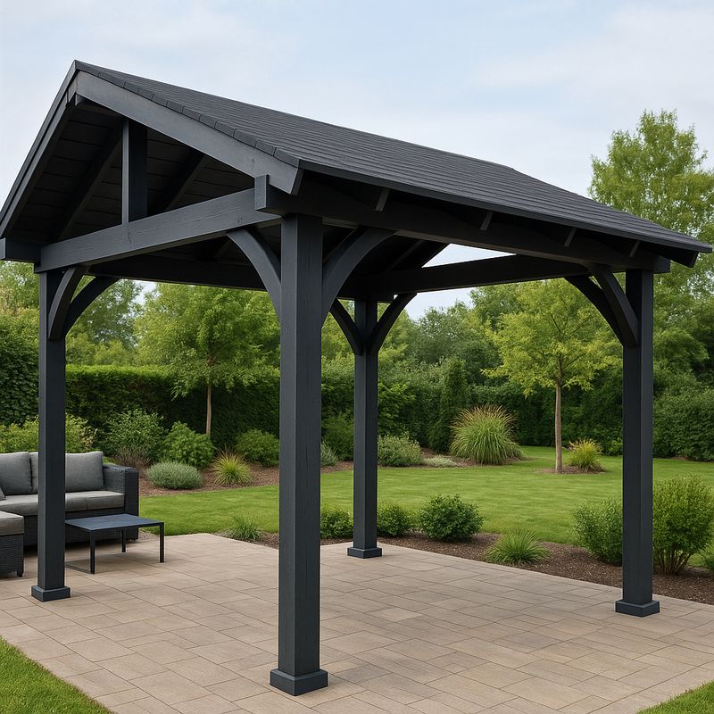 Pavillon de jardin en bois noir 3x4 mètres structure en bois