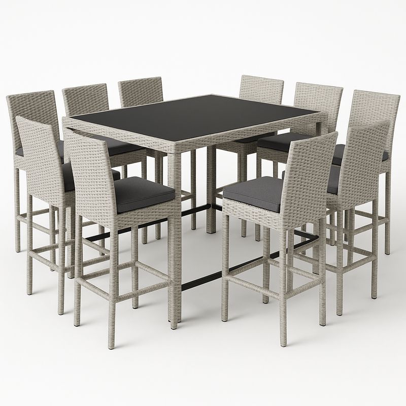 Ensemble Table Haute Rectangulaire Verre Synthétique Gris 11 Pièces