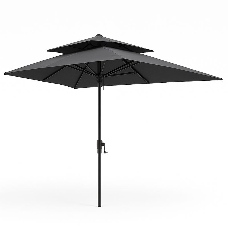 Parasol de Jardin 3m Aluminium Polyester Double Toit Noir
