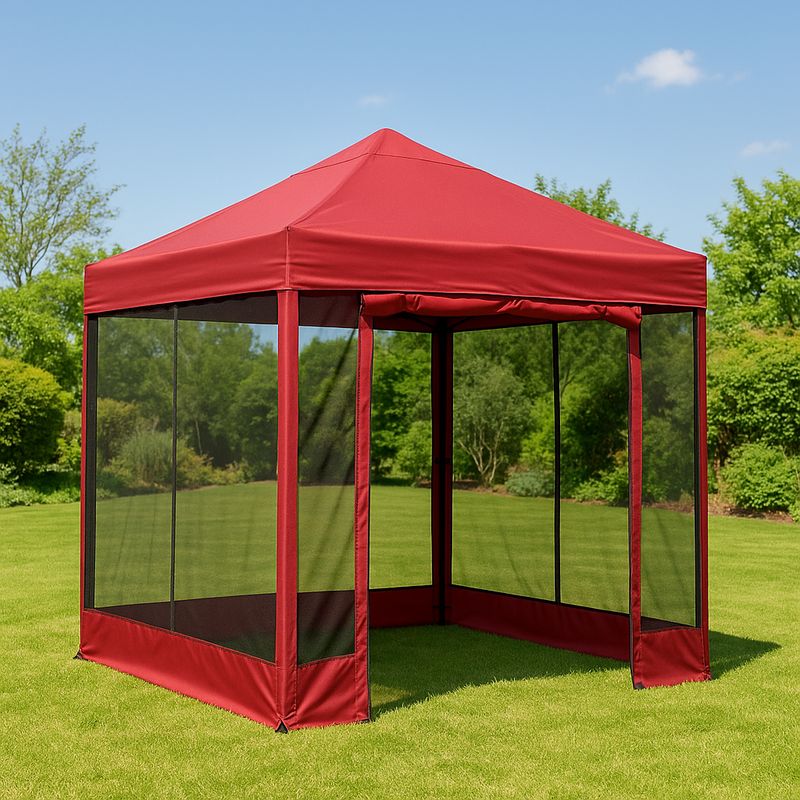 Tente de Jardin Carrée Rouge avec Parois en Maille 3m x 3m