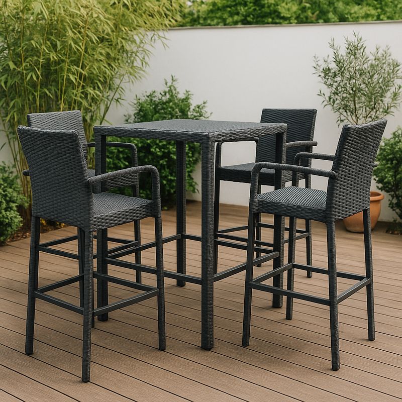 Ensemble Table Haute et Chaises 5 Pièces Résine Tressée Noire