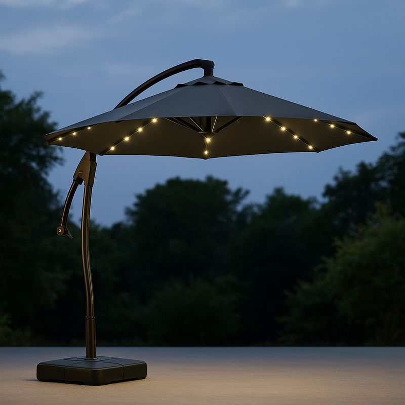Parasol déporté LED lumineux 3m Polyester Métal Noir