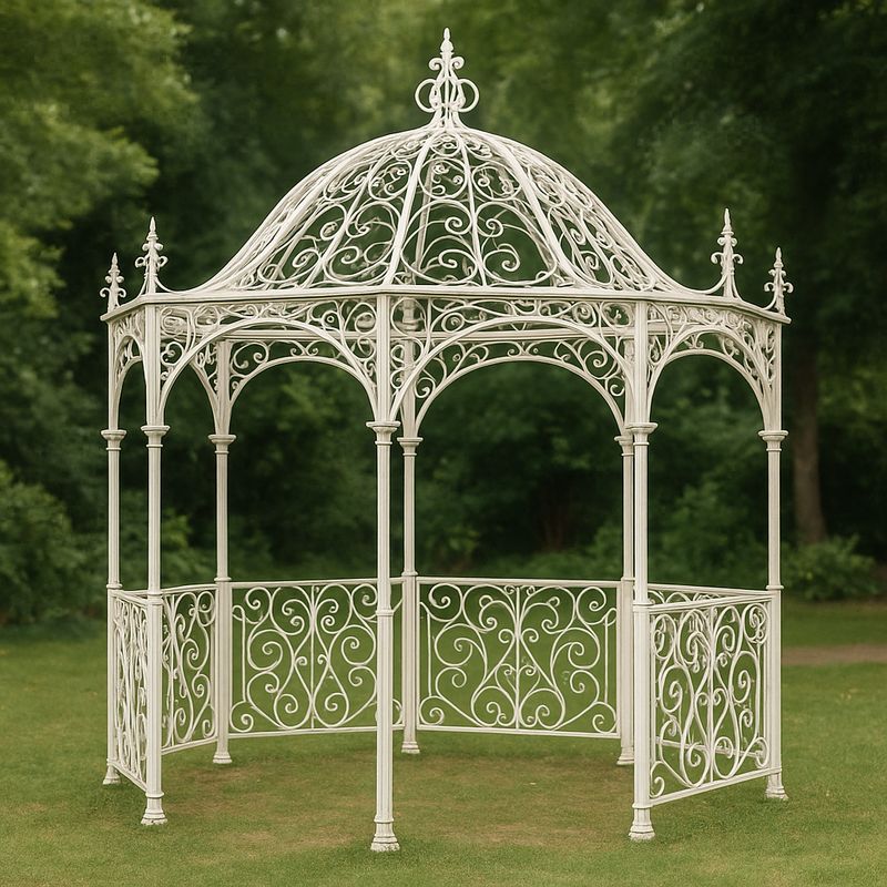 Pavillon En Fer Forgé Hexagonal Blanc