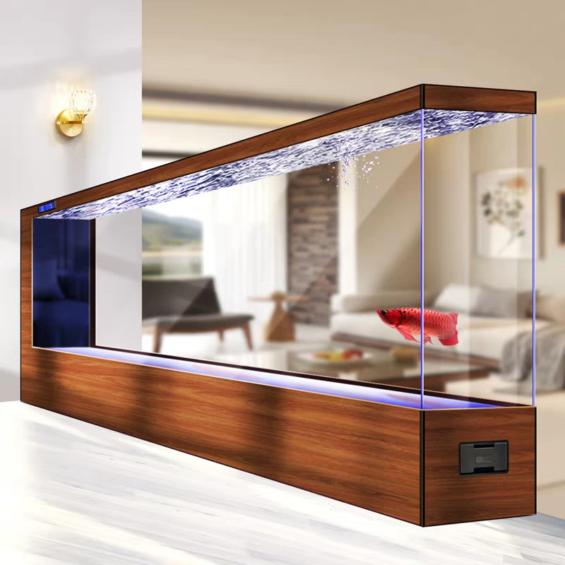 【Customized】 ultra-clear glass fish tank with bottom filtration system and aluminum alloy base cabinet