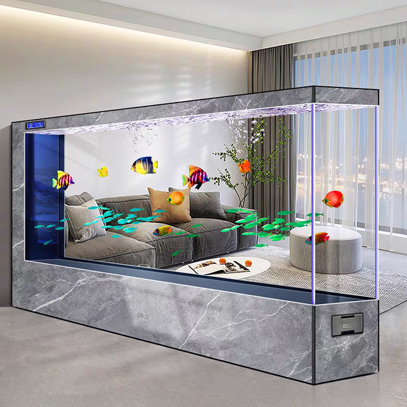 【Customized】 ultra-clear glass fish tank with bottom filtration system and aluminum alloy base cabinet