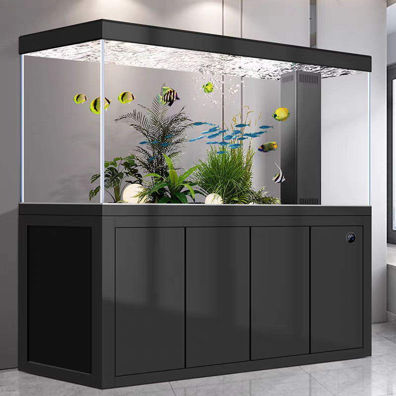 【Customized】Ultra-clear glass large aquarium with bottom filtration and side overflow