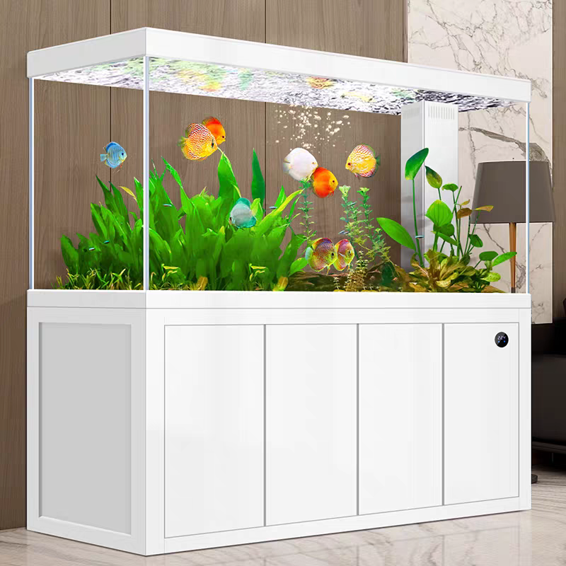 【Customized】Ultra-clear glass large aquarium with bottom filtration and side overflow