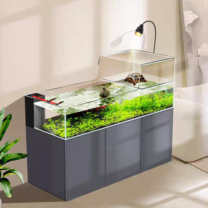 【Customized】Ultra-clear glass ecological ornamental aquarium with bottom filtration