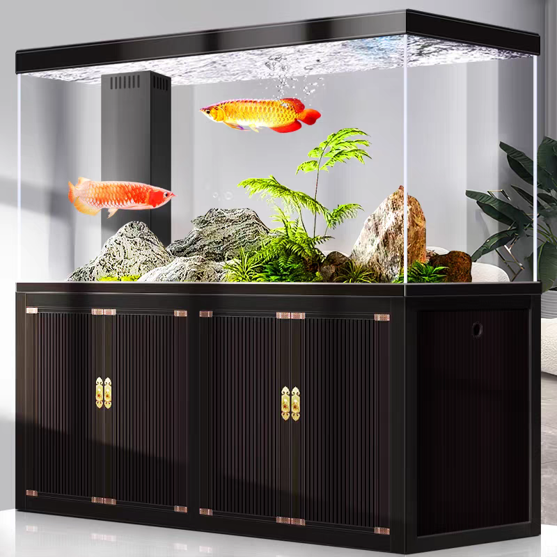【Customized】Large floor partition ultra-white glass ecological fish tank for home use