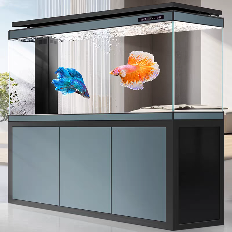 【Customized】 Large floor-standing ultra-clear glass aquarium with bottom filtration