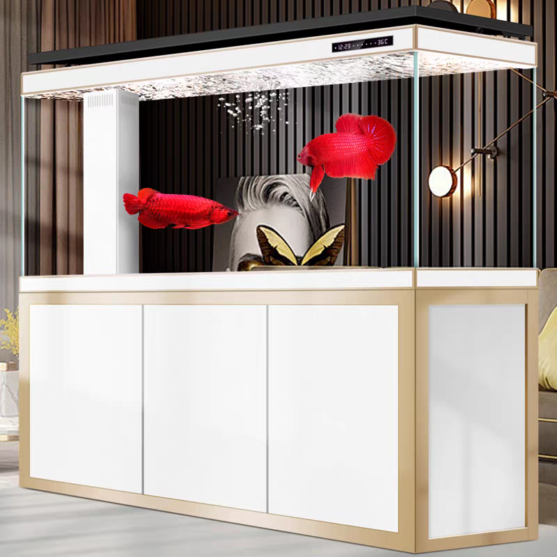 【Customized】 Large floor-standing ultra-clear glass aquarium with bottom filtration