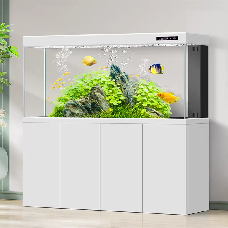 【Customized】 Large ultra-clear glass fish tank for office use with professional-grade bottom filtration