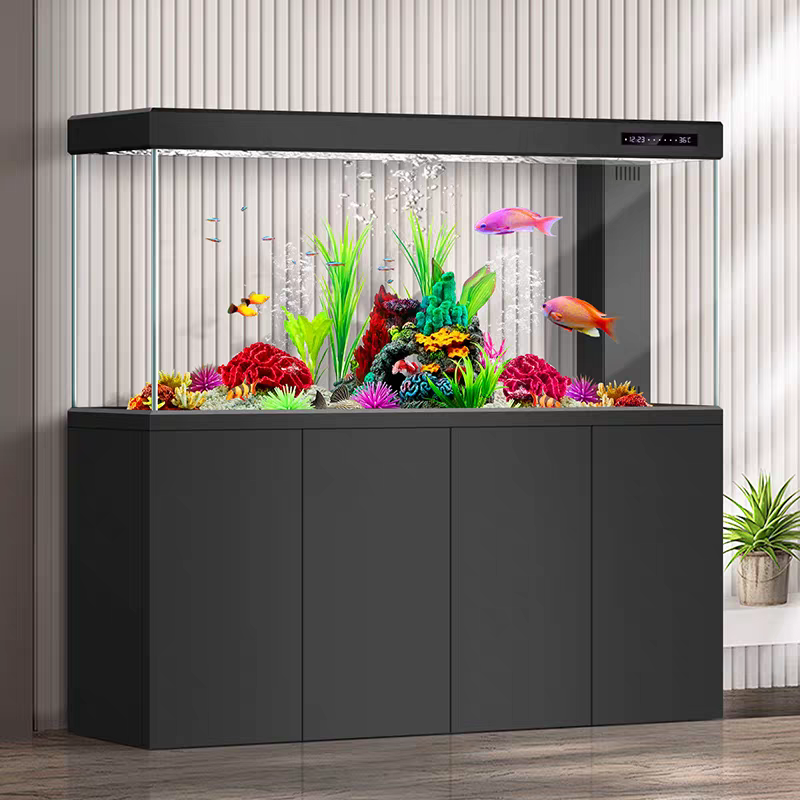 【Customized】 Large ultra-clear glass fish tank for office use with professional-grade bottom filtration