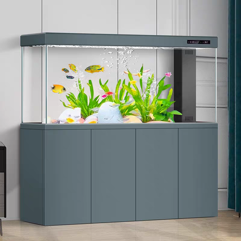 【Customized】 Large ultra-clear glass fish tank for office use with professional-grade bottom filtration