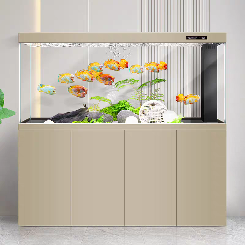 【Customized】 Large ultra-clear glass fish tank for office use with professional-grade bottom filtration
