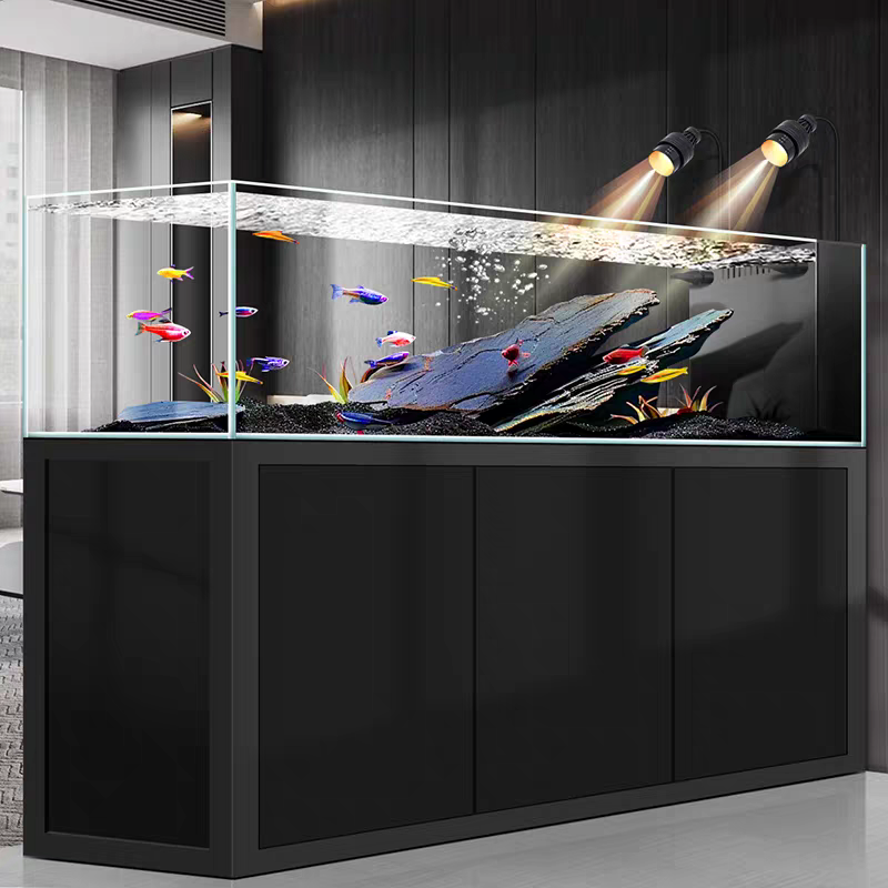 【Customized】Large ultra-clear glass ecological water plant tank with bottom filtration system