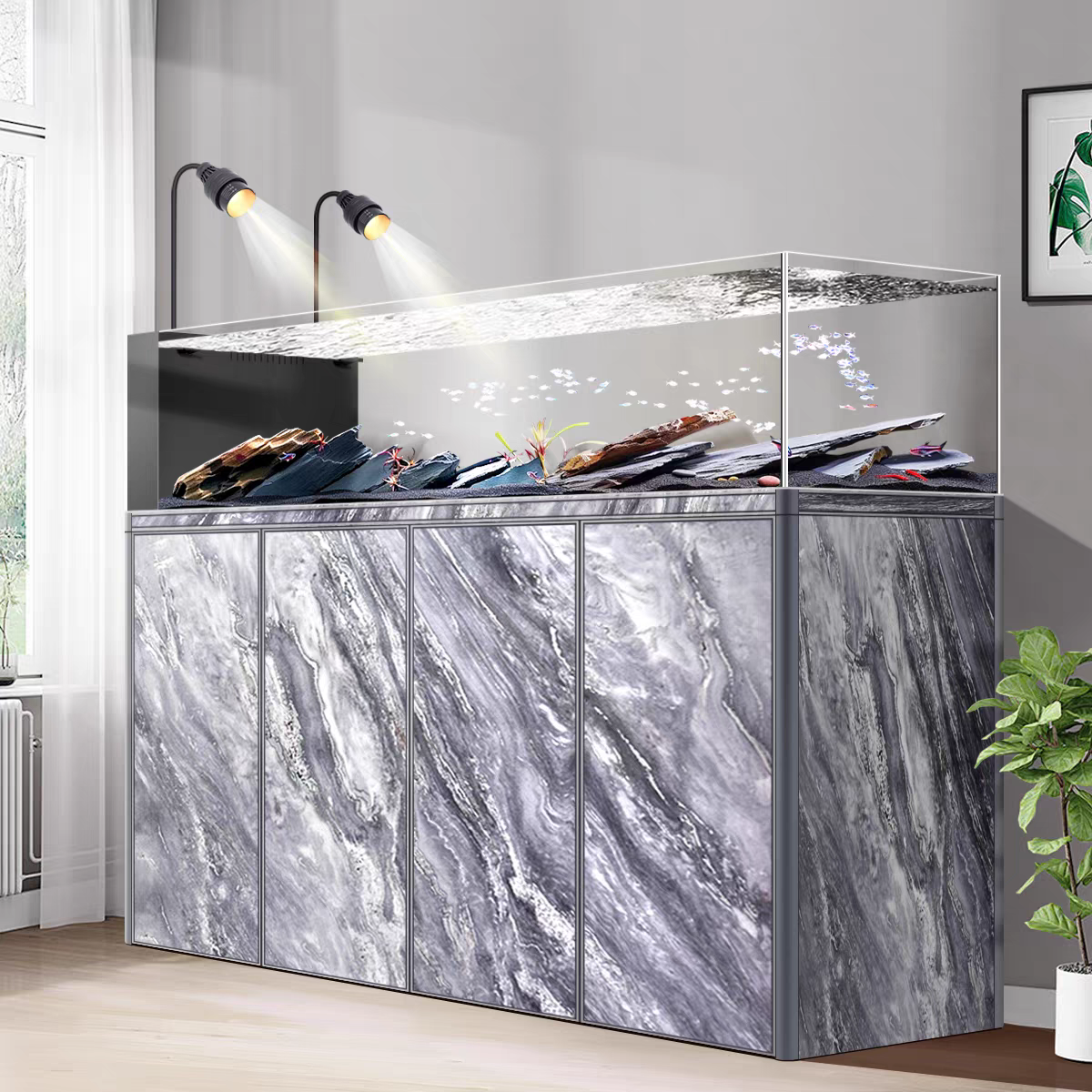 【Customized】 Natural native stream tank ultra-white glass water plant tank industrial style