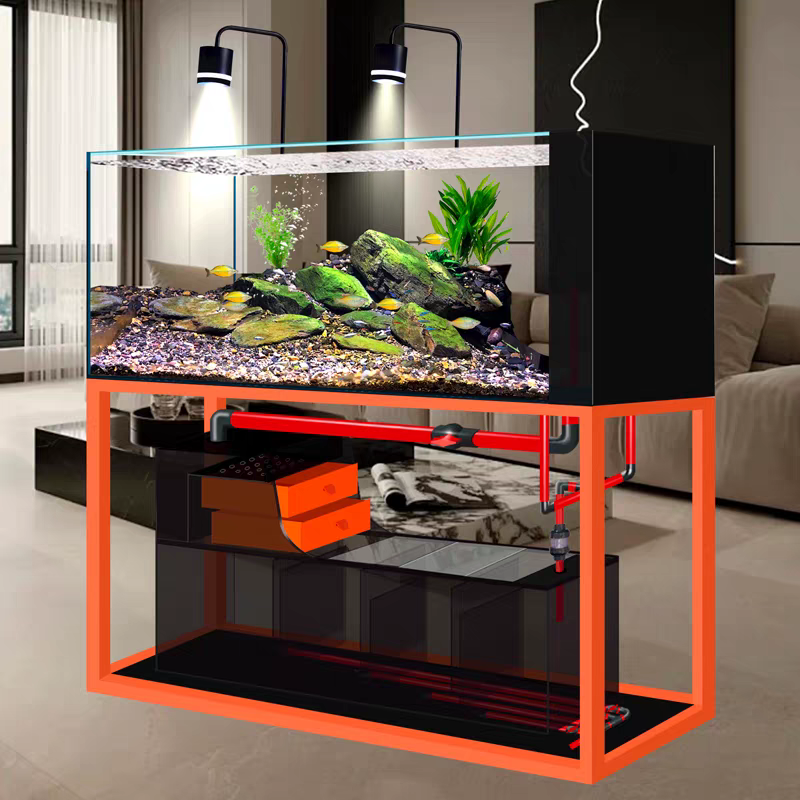 【Customized】Industrial style ultra-clear glass stream aquarium with bottom filtration system