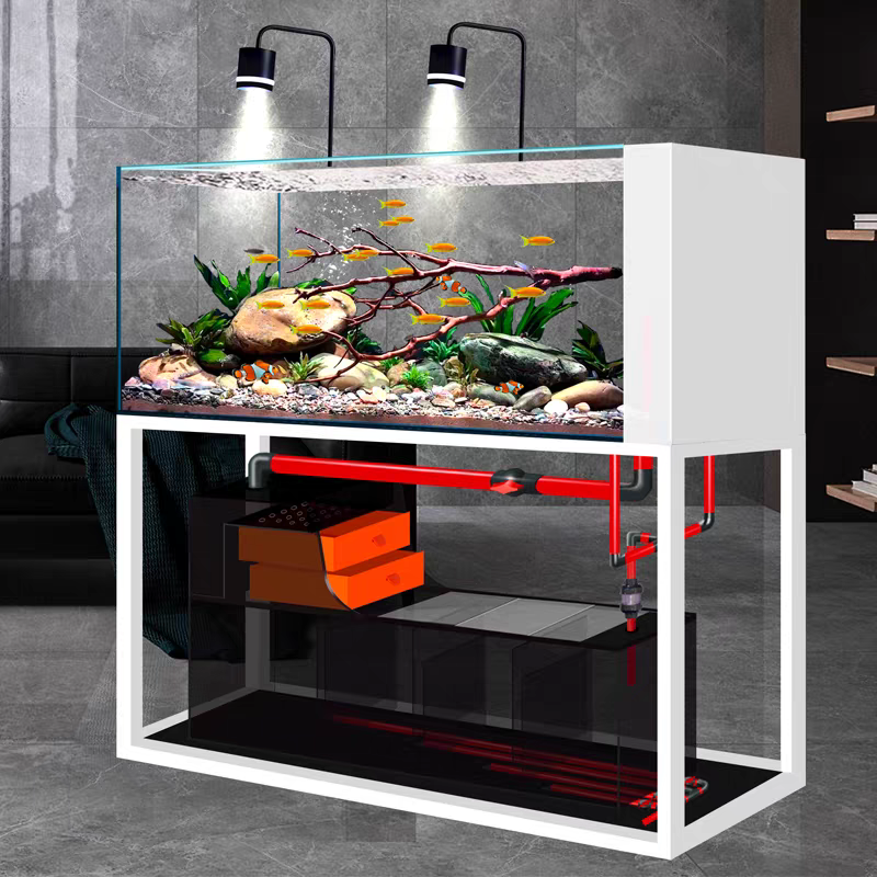 【Customized】Industrial style ultra-clear glass stream aquarium with bottom filtration system