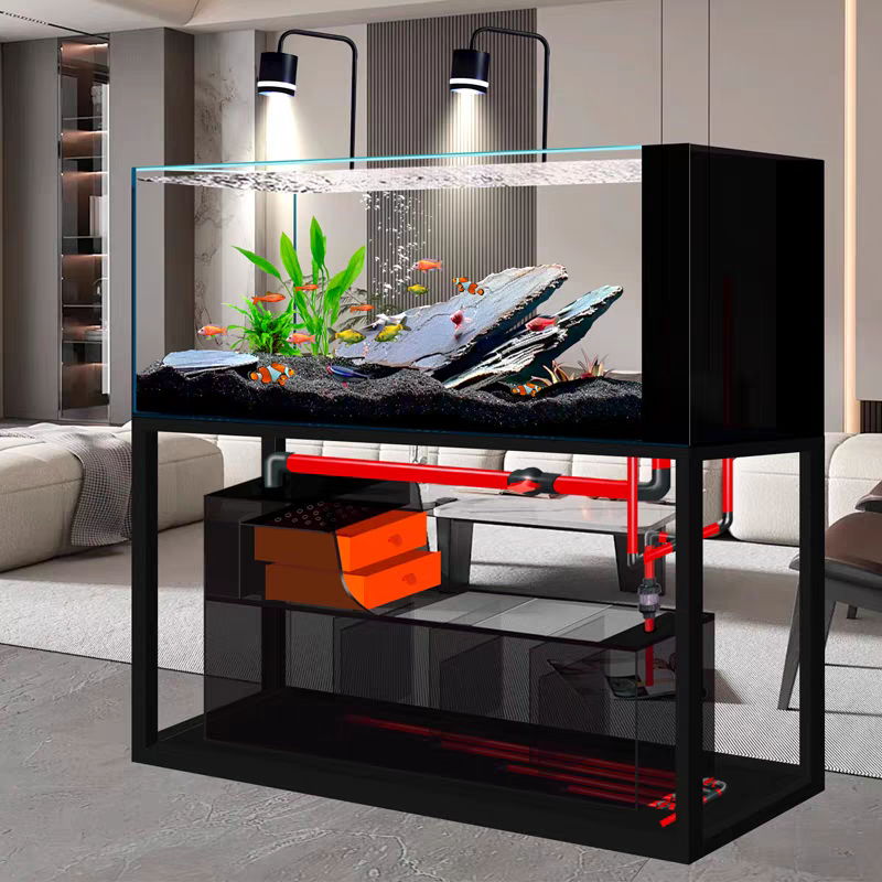 【Customized】Industrial style ultra-clear glass stream aquarium with bottom filtration system