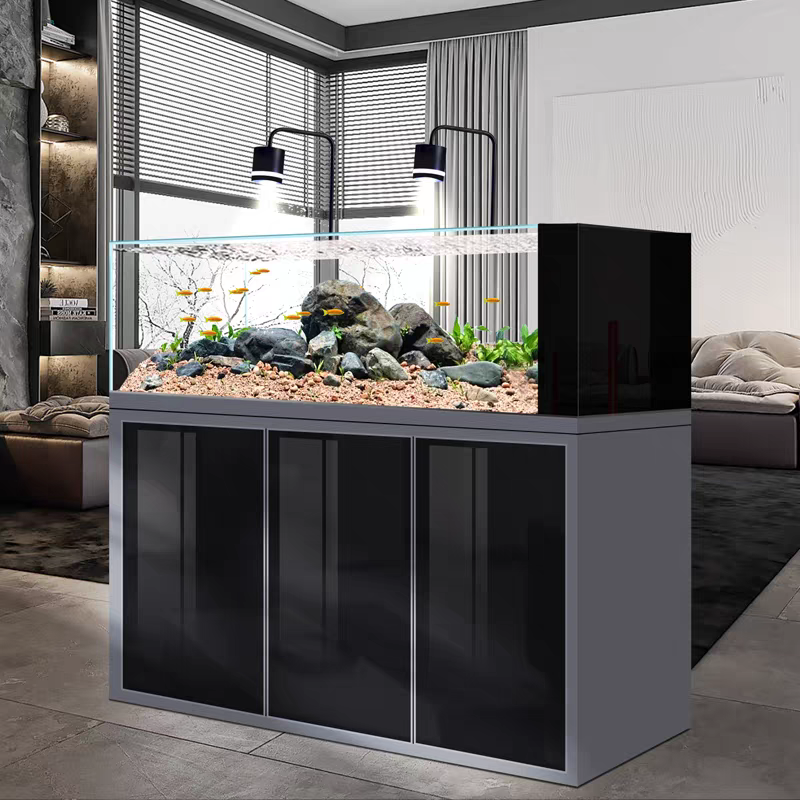 【Customized】Ultra-white glass stream tank with black glass backpack overflow