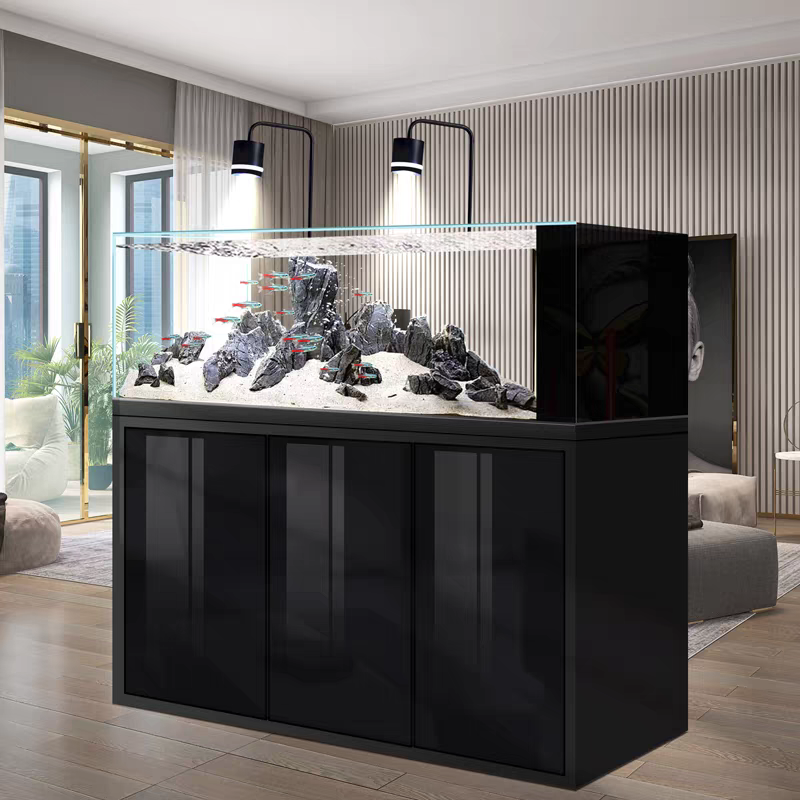 【Customized】Ultra-white glass stream tank with black glass backpack overflow