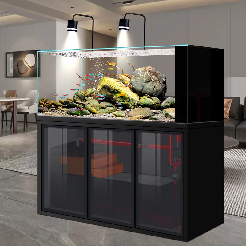 【Customized】Ultra-white glass stream tank with black glass backpack overflow