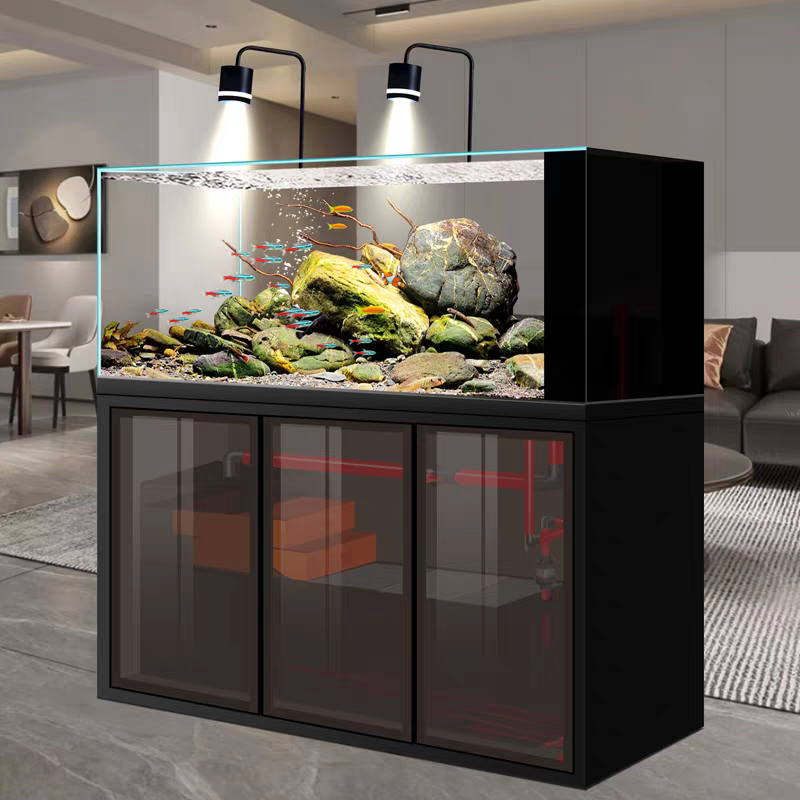 【Customized】Ultra-white glass stream tank with black glass backpack overflow