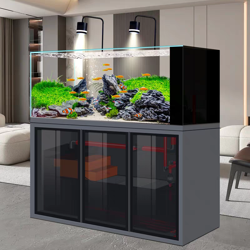 【Customized】Ultra-white glass stream tank with black glass backpack overflow