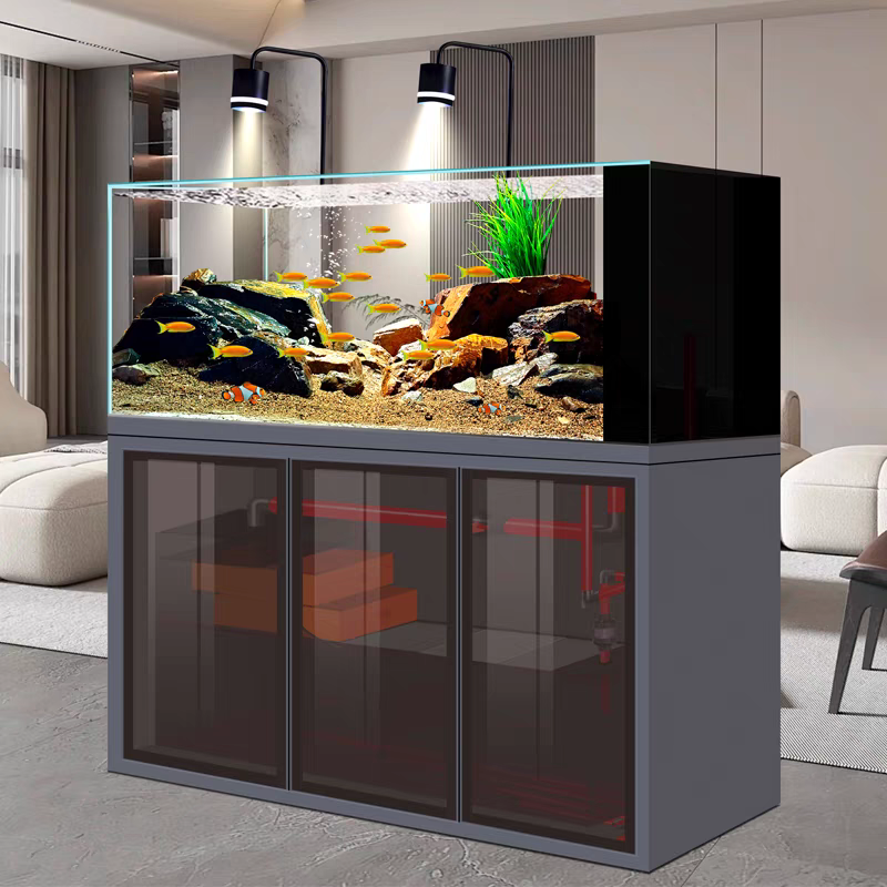 【Customized】Ultra-white glass stream tank with black glass backpack overflow