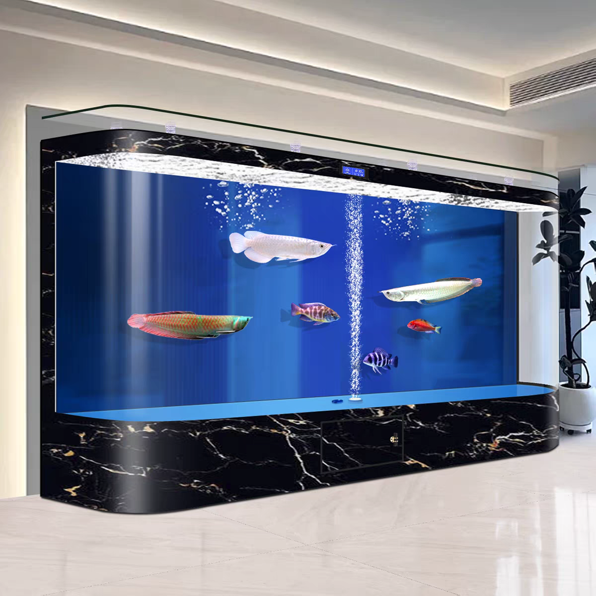 【Customized】Bent glass one-piece large fish tank with bottom filtration system