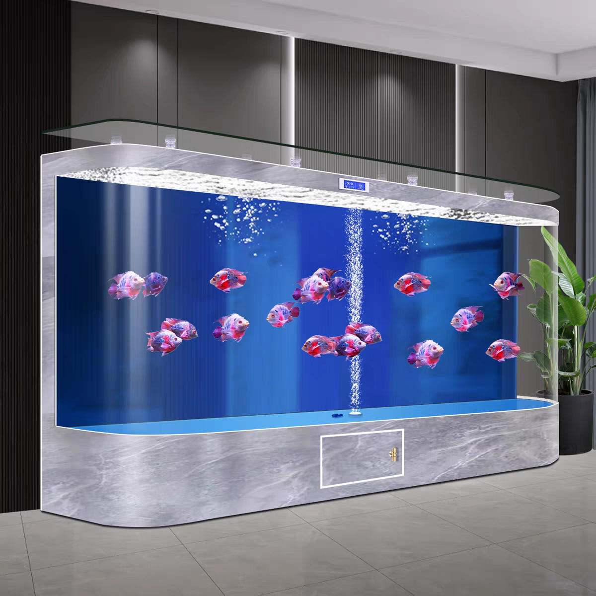 【Customized】Bent glass one-piece large fish tank with bottom filtration system