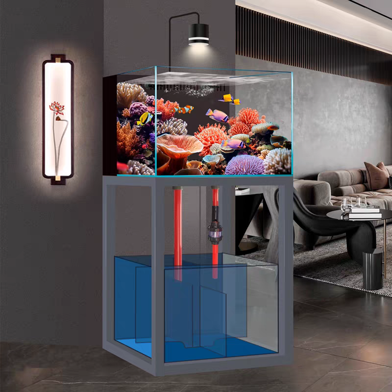 【Customized】Industrial style bottom filtration system ultra-clear glass fish tank