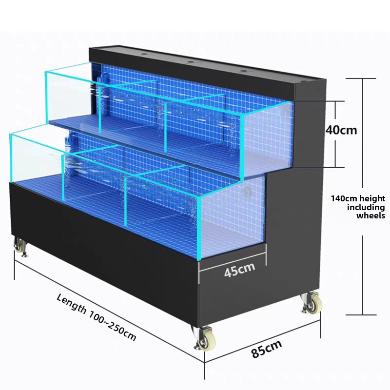 【Customized】 Supermarket glass seafood tank with a light transmittance of up to 95%  environmentally friendly and durable