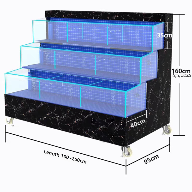 【Customized】 Supermarket glass seafood tank with a light transmittance of up to 95%  environmentally friendly and durable