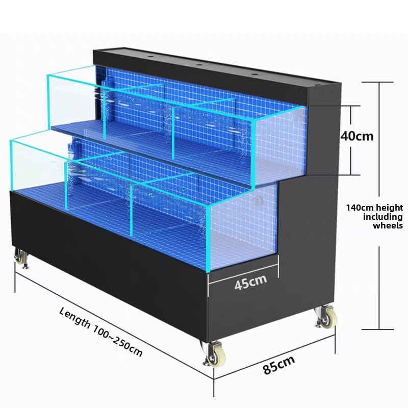 【Customized】 Supermarket glass seafood tank with a light transmittance of up to 95%  environmentally friendly and durable