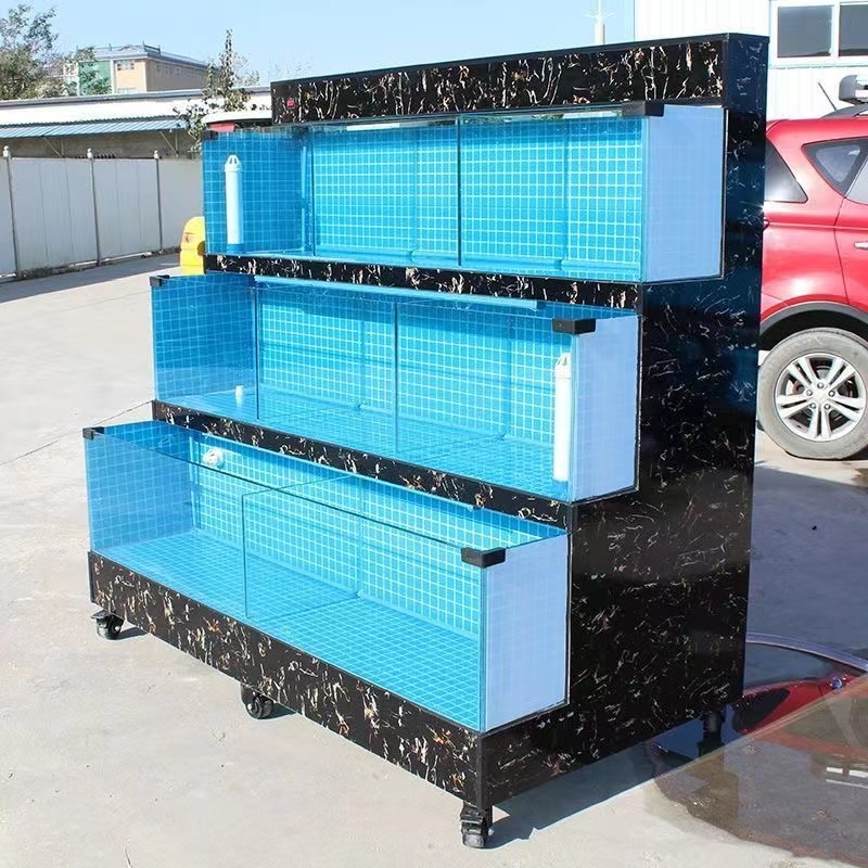 【Customized】 Super-clear glass seafood tank with bottom filtration system