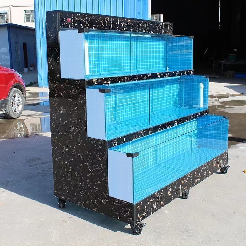 【Customized】 Super-clear glass seafood tank with bottom filtration system