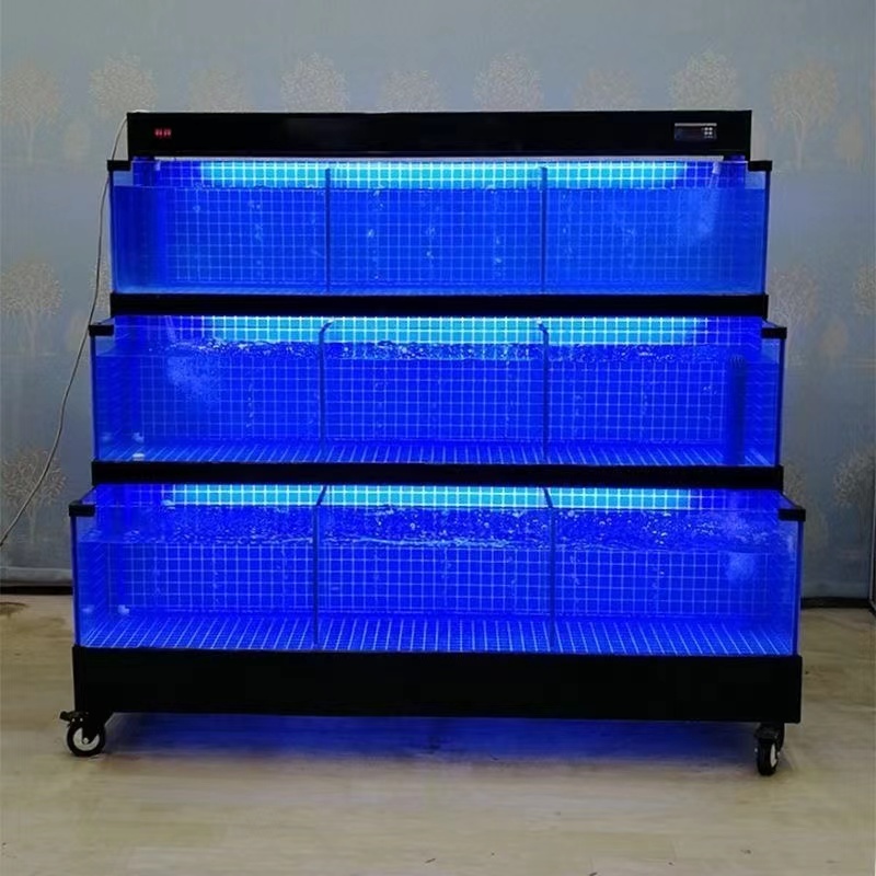 【Customized】 Super-clear glass seafood tank with bottom filtration system