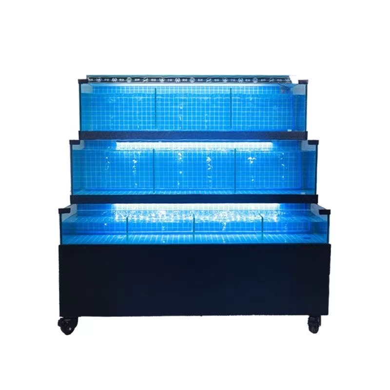 【Customized】 Super-clear glass seafood tank with bottom filtration system