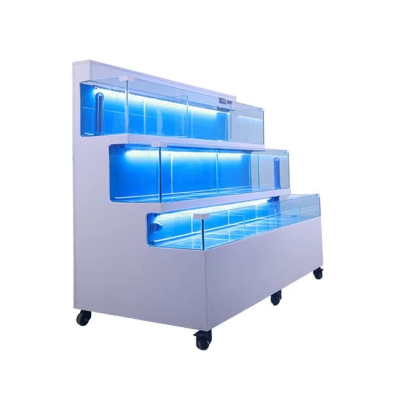 【Customized】 Super-clear glass seafood tank with bottom filtration system