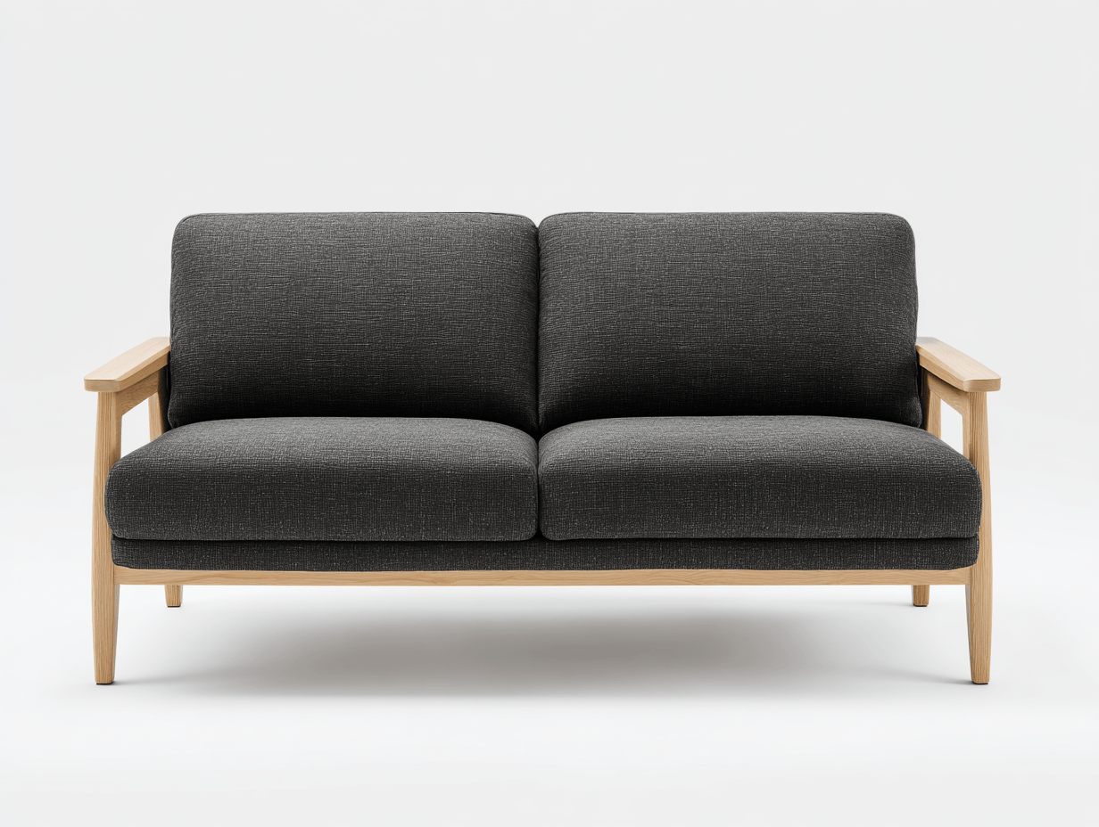 Canapé 2 places en tissu – gris foncé – structure bois clair style nordique-Nestete