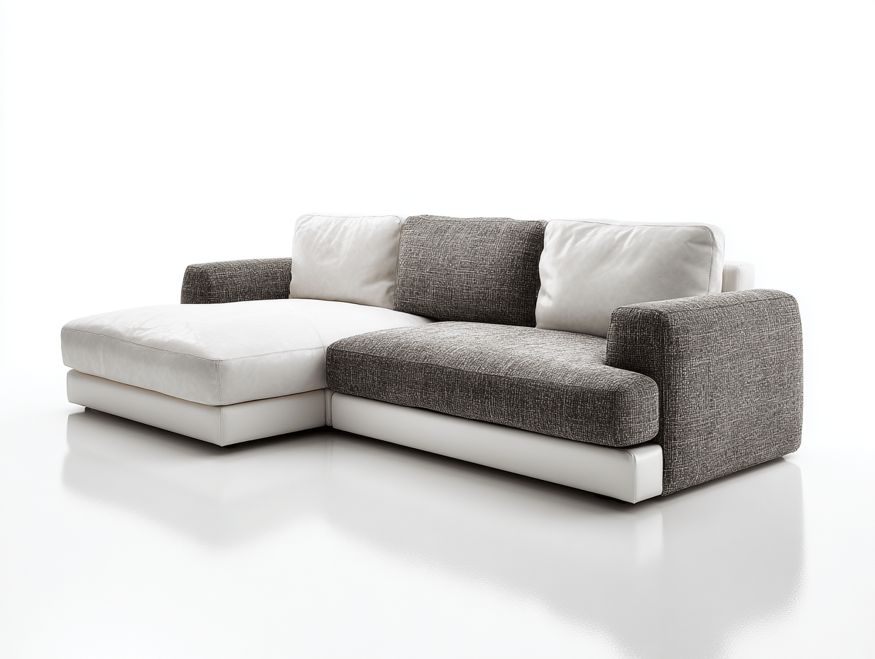 Canapé d'angle tissu – gris et blanc cassé – style contemporain avec méridienne droite-Nestete