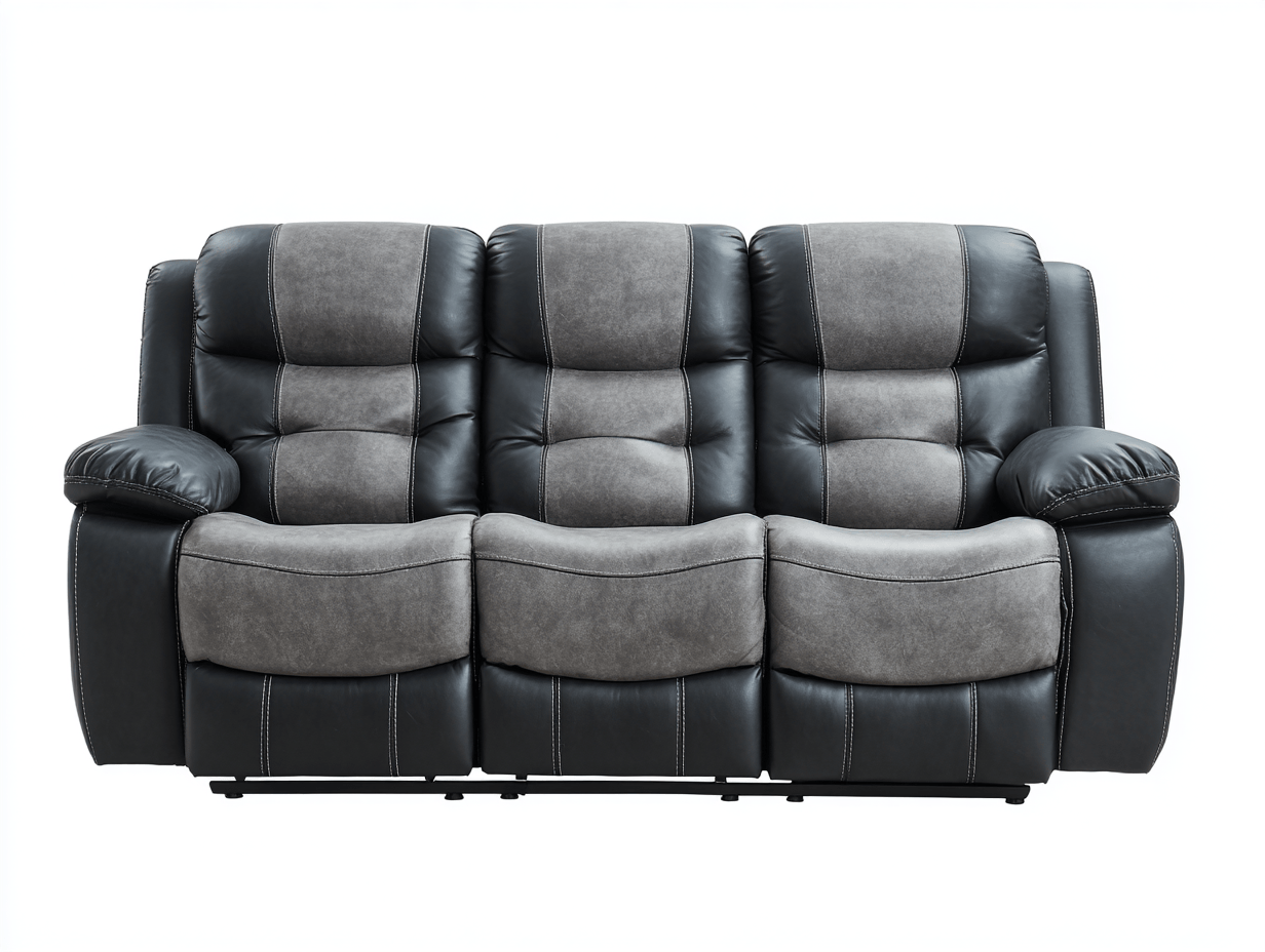 Canapé relax 3 places en cuir synthétique et tissu gris foncé – bicolore – style contemporain – assise moelleuse-Nestete