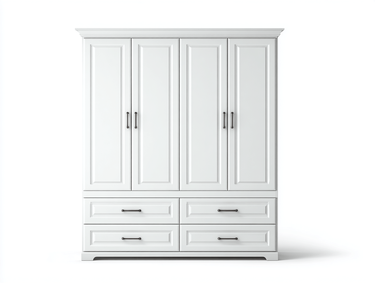 Armoire blanche – quatre portes et quatre tiroirs – style classique-Nestete