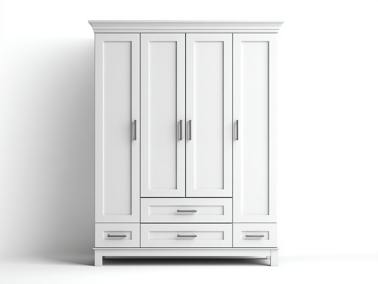 Armoire blanche  – quatre portes et quatre tiroirs – style classique mouluré-Nestete