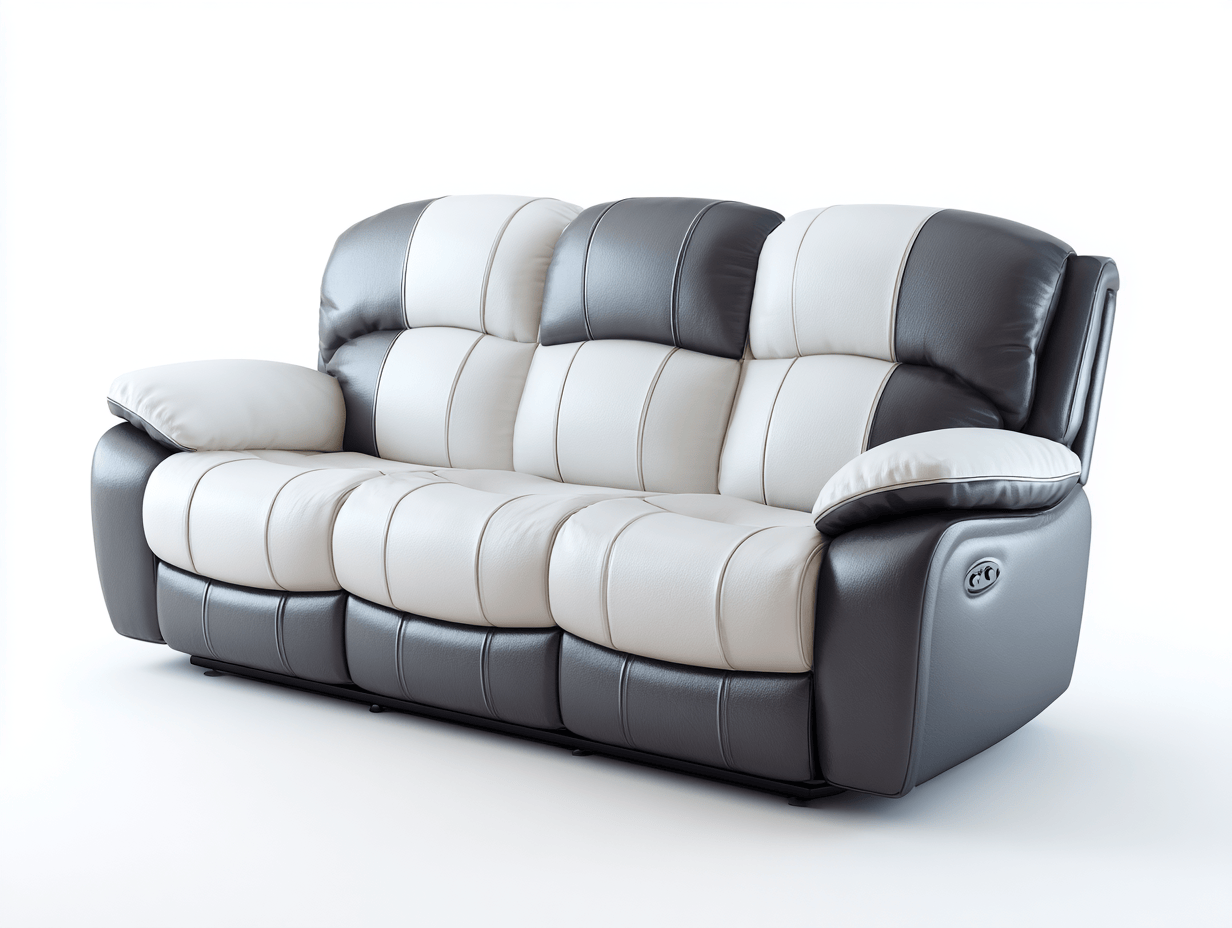 Canapé relax électrique 3 places en cuir synthétique gris et blanc – avec port USB – design ergonomique contemporain-Nestete